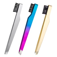 1pc stainless steel eyebrow tweezer with brush comb tongs eyelashes extension tweezers double eyelids pinzette clip makeup tools