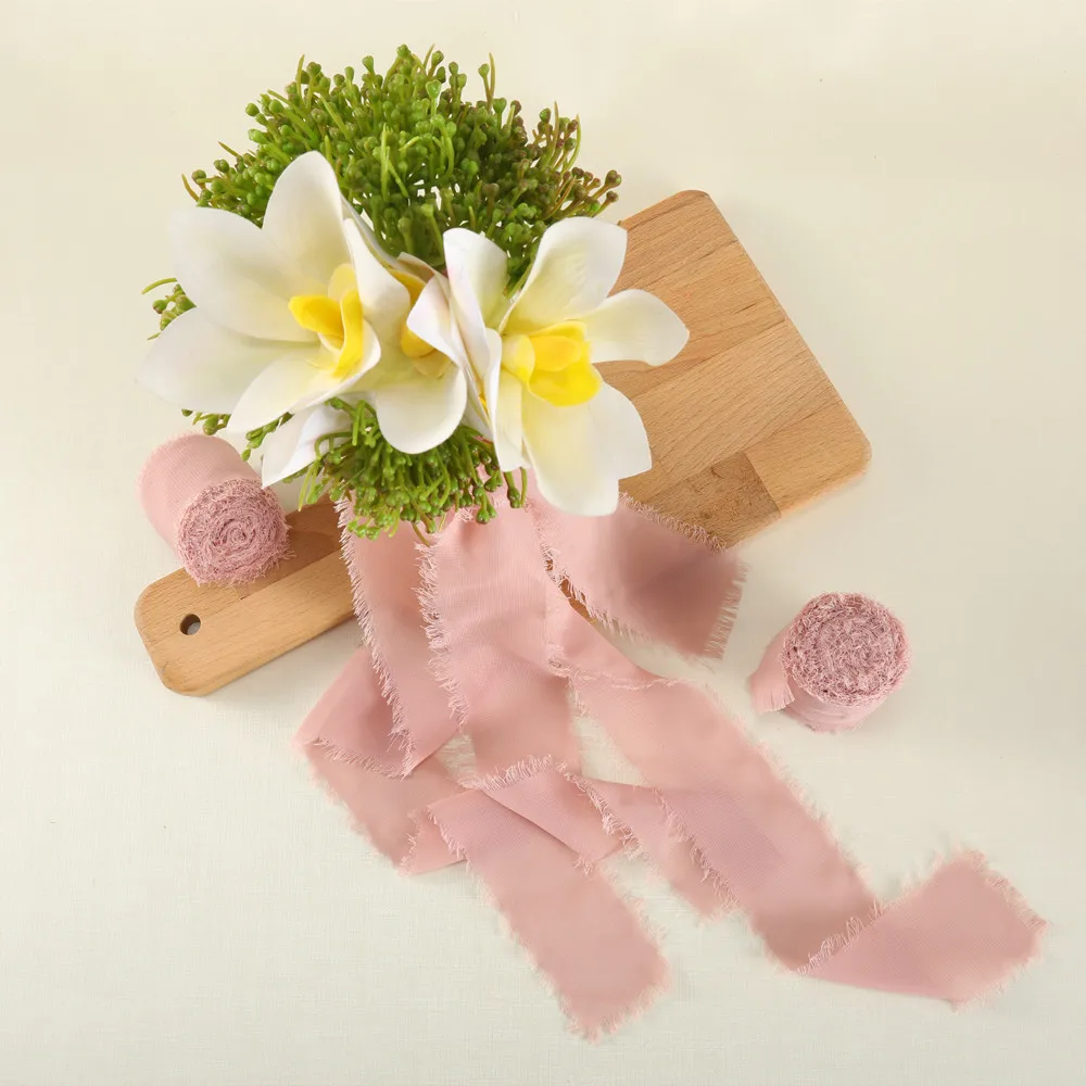 4 шт. шелковая шифоновая лента ручной работы с потертостями краями свадебные