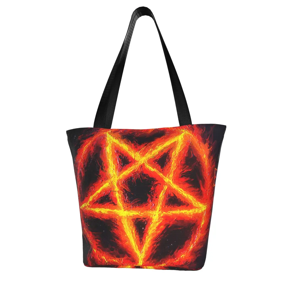 Atanic Fire Pentagram Polyester outdoor girl handbag, woman shopping bag, shoulder bag, canvas bag, gift bag