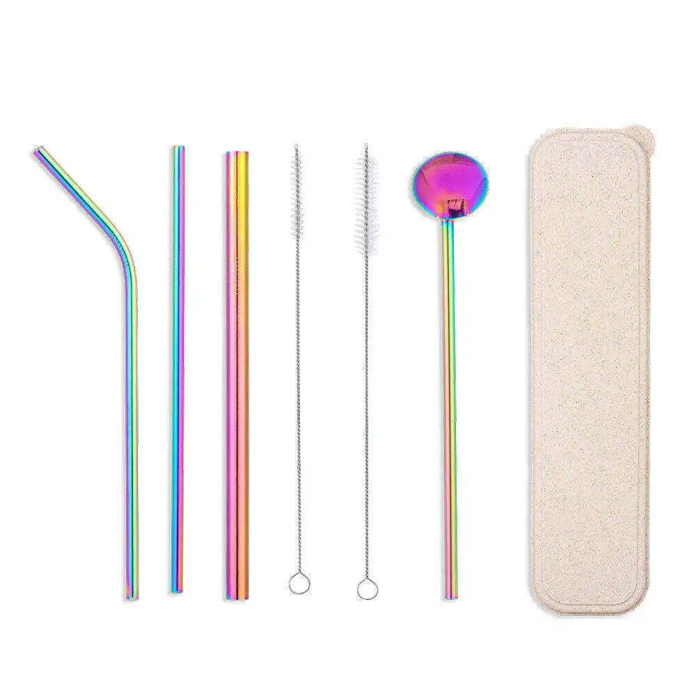 

Fashion Stainless Steel Reusable Straw Pearl Milk Tea Straight Tube Beverage Curved Tube Cleaning Brush Kit