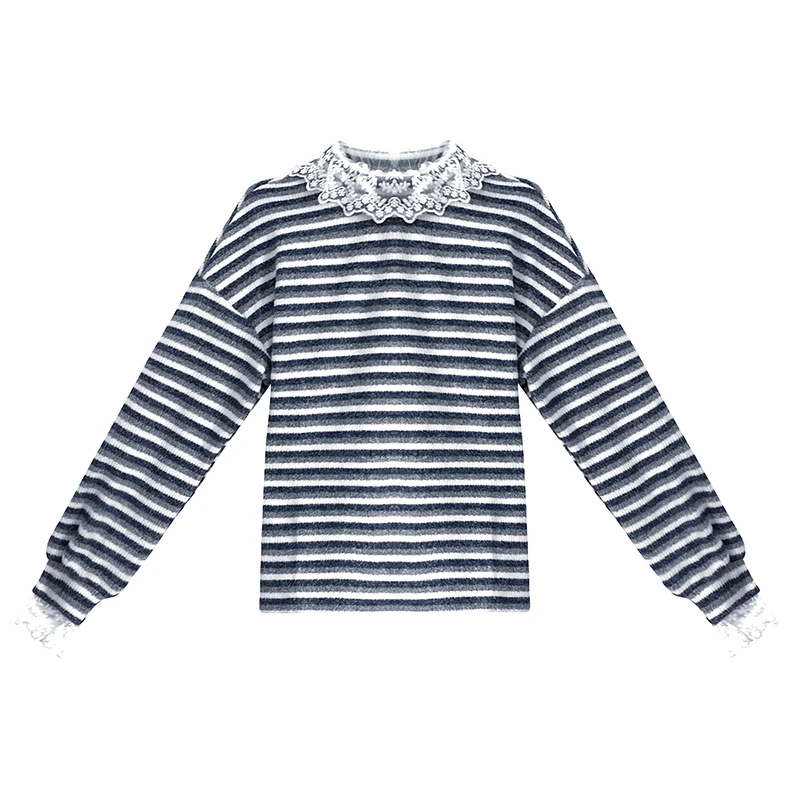 

Han edition loose sweater outside women wear the new winter 2020 show thin striped sweater coat contracted lace