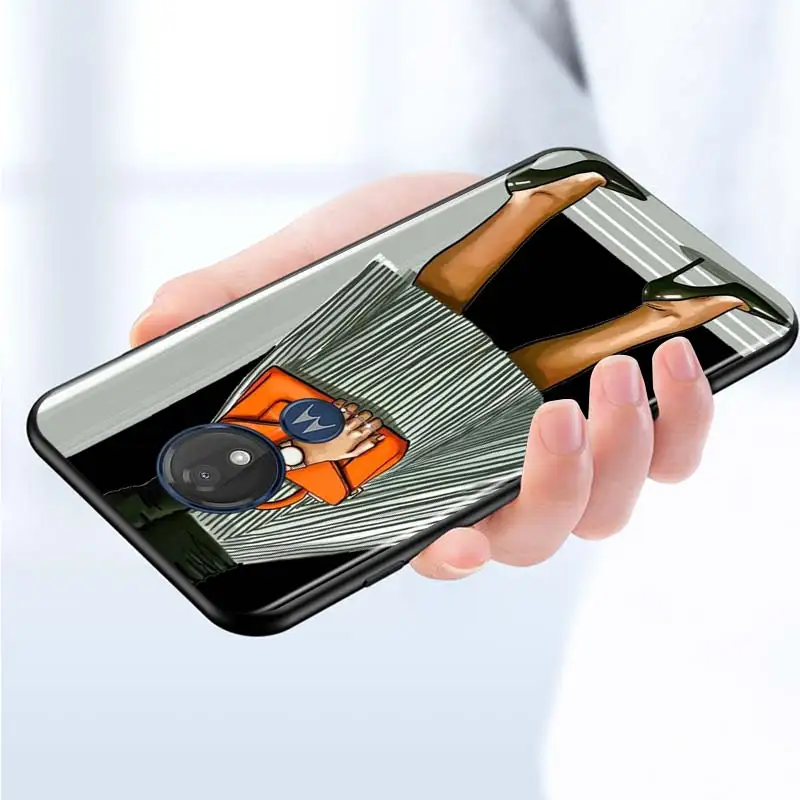 

High Heels Flower Girl for Motorola G9 G8 G E7 E6 One Play Marco Hyper Fusion Stylus Power Edge Plus Black Phone Case