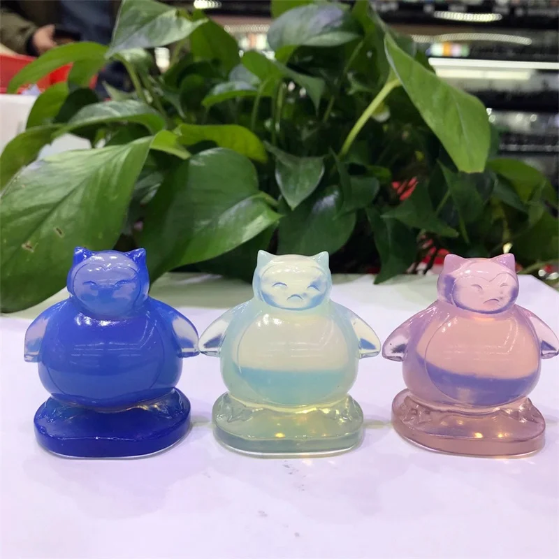 

High-quality Opalite Cartoon Cat Carved Crystal Handmade Energy Home Ornaments Healing Decoration Stones 1pcs