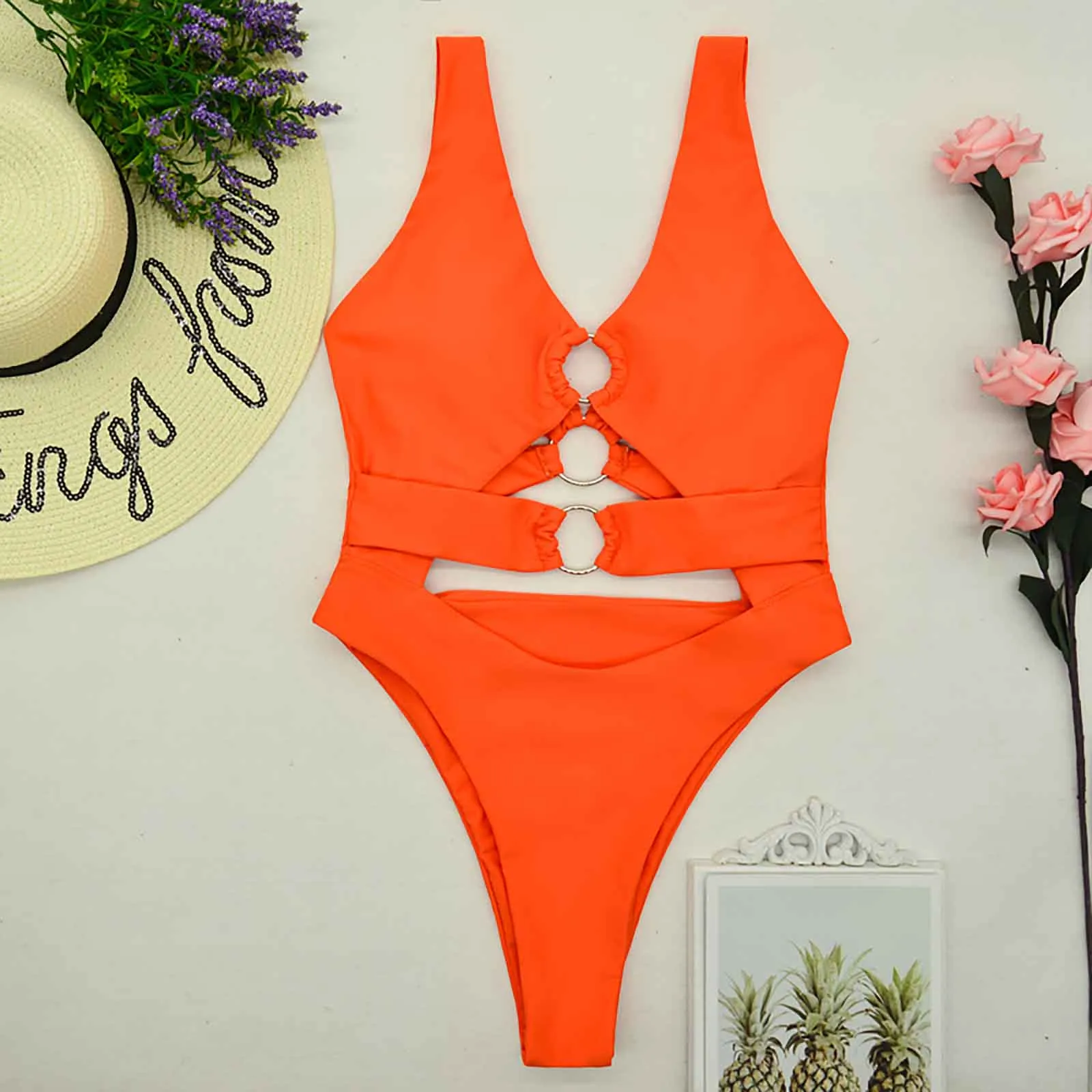 

Hollow Solid Color Patchwork Swimsuit Lady Swimwear Beach Cover Up Bikini Feminino Halter Stroje Kapielowe Damskie