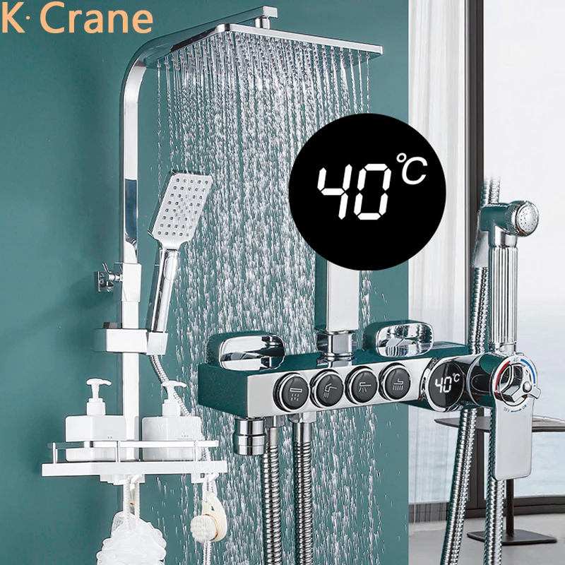 Душевая система Серебристая хромированная термостатическая цифровая для ванной