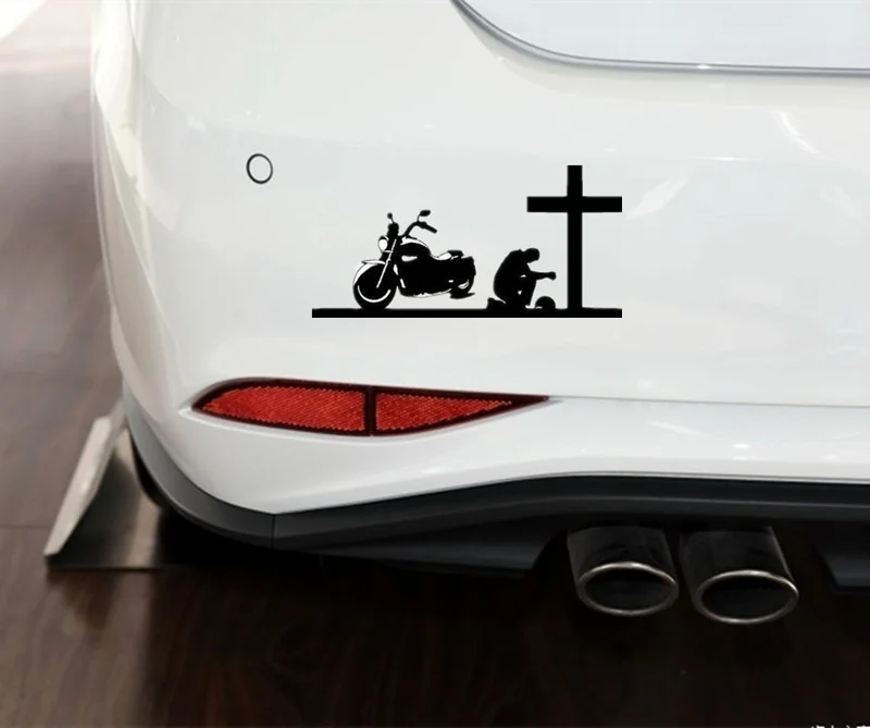 Etiqueta engomada divertida de la motocicleta del hombre de la Cruz de la oraci&oacute;n para la ventana, etiqueta engomada de la ventana, Jew203-1