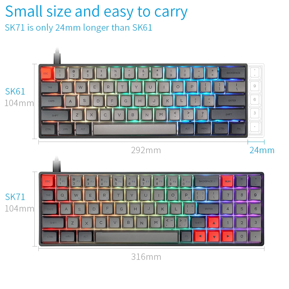 sk71 71 keys bluetooth wireless usb wired gaming mechanical keyboard notebook desktop tablet keyboards rgb backlit hot swappable free global shipping