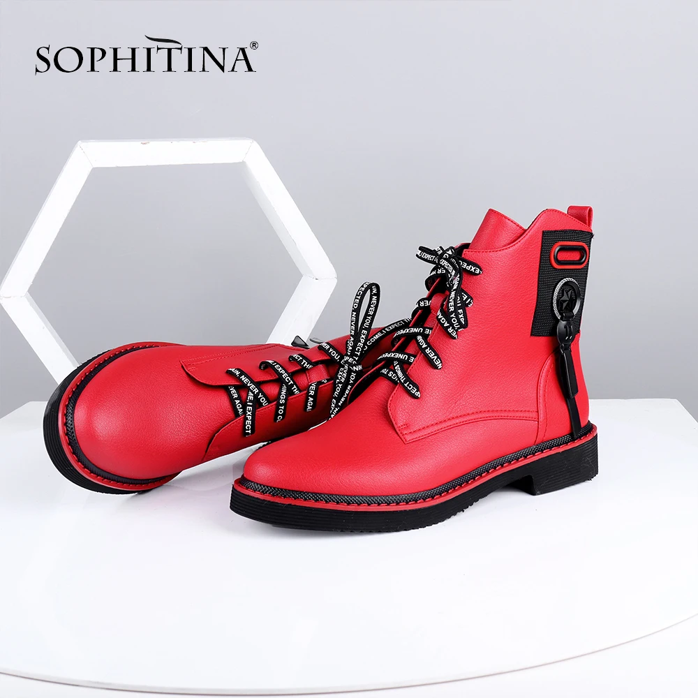 

SOPHITINA/ботильоны; Цвет красный, черный; Удобная повседневная обувь из коровьей кожи; Женские высококачественные ботинки на плоской подошве с ...