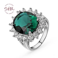 skm rings for lady 14k white gold flower emerald rings for women anniversary promise luxury fine jewelry