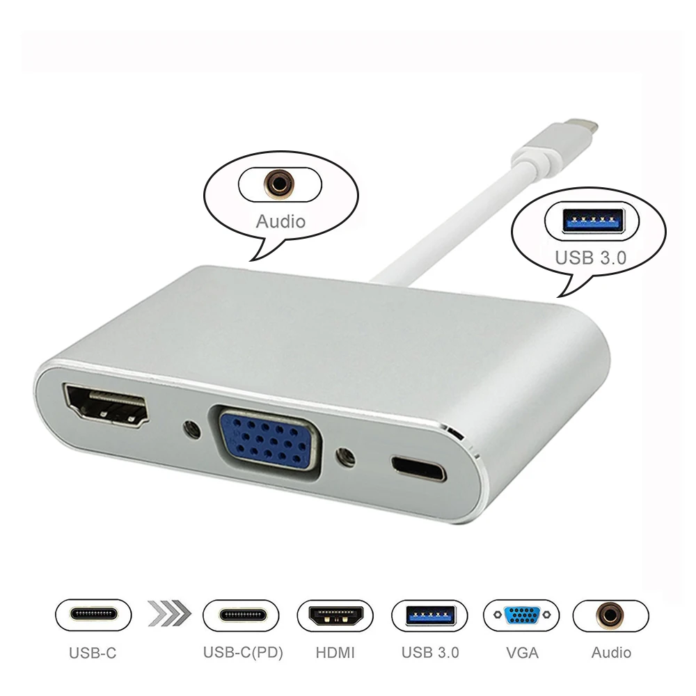 Концентратор USB type c для HDMI/VGA/type-c/3,5 мм аудио/USB 3,0 адаптер USB 3,1 USB-C кабель-конвертер для ноутбука Macbook Pro дропшиппинг