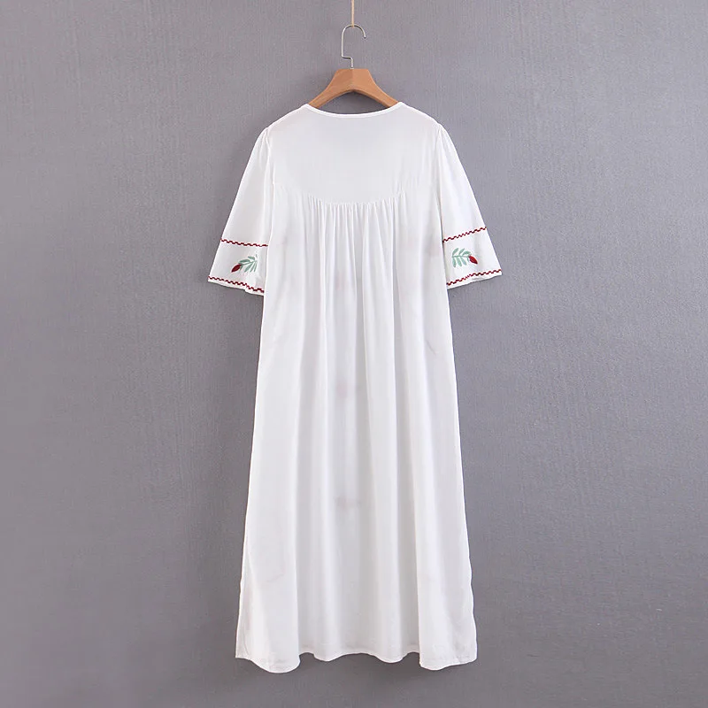 floral Vintage chic women embroidery beach long Bohemian maxi Ladies linen cotton Summer Boho dress vestidos | Женская одежда