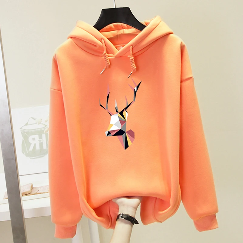 Orange Hirsionsan для женщин Толстовка толстый мультфильм цветные рога печати корейский Харадзюку Толстовка Kawaii пуловер теплый негабаритных спортивная одежда - Цвет: Orange