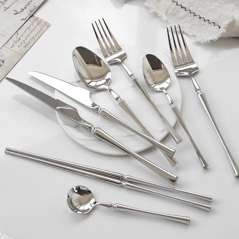 

Silverware Set Stainless Steel Steak Knife Fork Chopsticks Long Handle Spoon Set Party Tableware Kitchen Cutlery Utensil Set