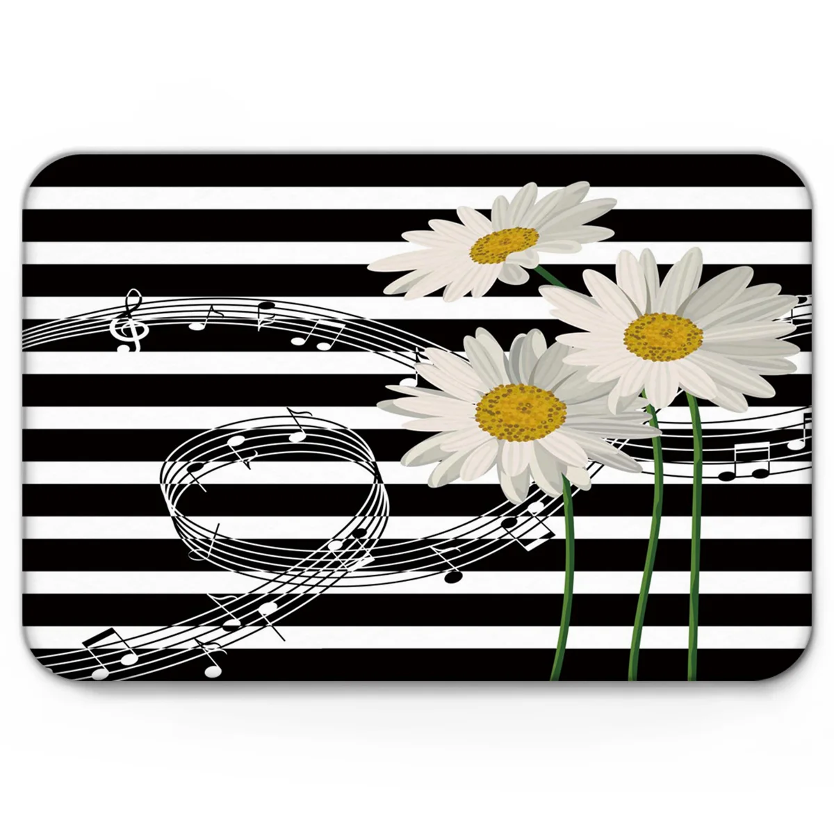 Черно-белый художественный коврик с хризантемами нескользящий мягкие коврики