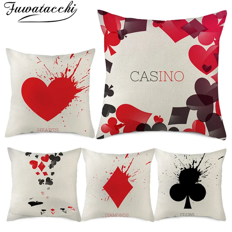 

Fuwatacchi Linen Playing Cards Pattern Cushion Cover Poker Suits Plum Blossoms Pillow Cover for Home Sofa Decorative Pillowcases