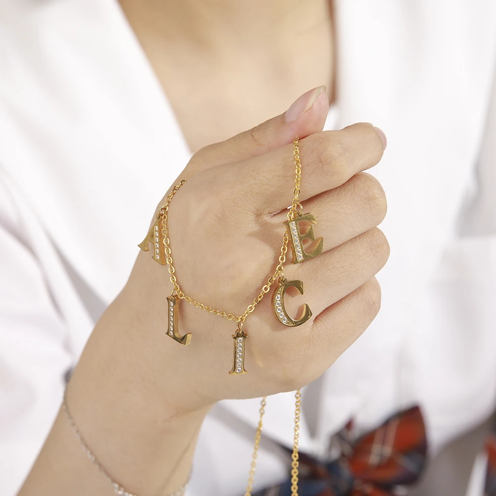 

My Shape Custom Name Necklace For Women Girls Initial Letter Personalized Clear Zircon Stainless Steel Choker Alice Jewelry Gift