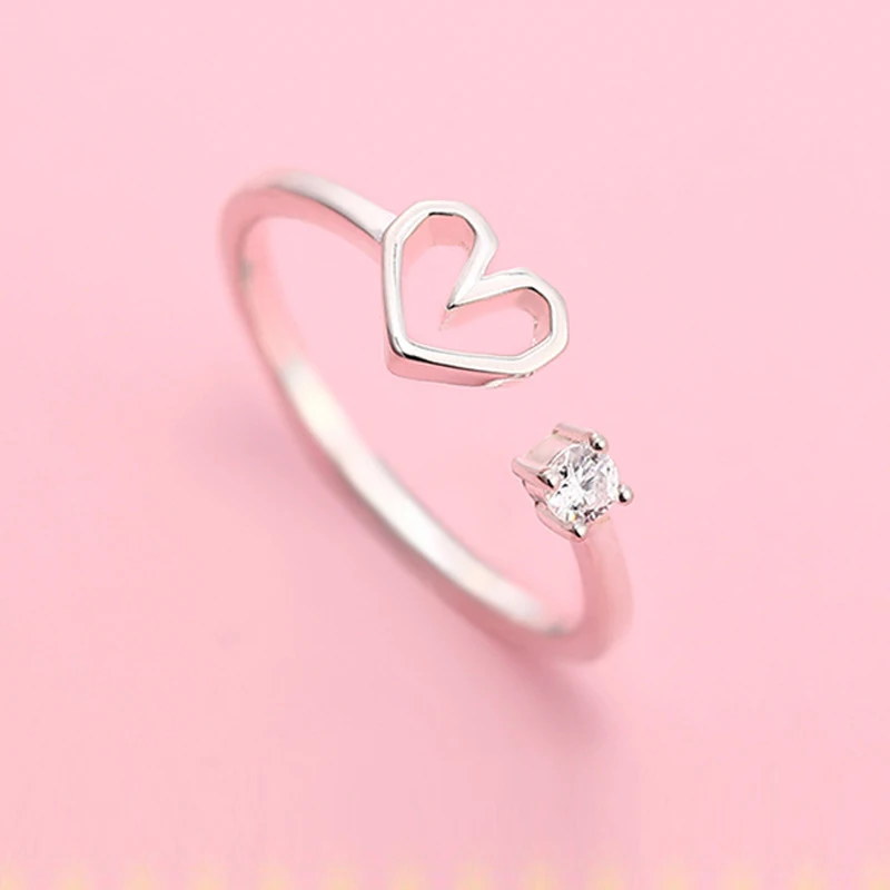 

KiK Modern Jewelry Love Ring Cute Hollow Simple Fashion Silvery Plating High Quality Zircon Metal Ring For Jewelry Gifts