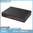 Сетевой коммутатор TEROW, 10 портов, 10100 м, 8 портов POE + 2 порта UPLINK, 48 В, встроенный источник питания, подходит для IPCCTV камербеспроводных точек доступа