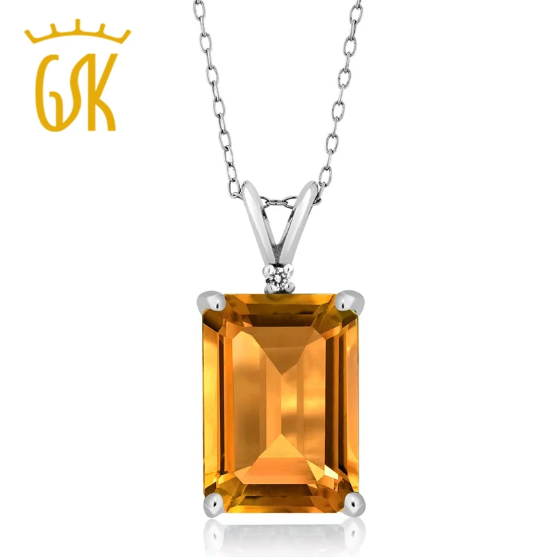 GemStoneKing 8 22 Ct Изумруд натуральный желтый цитрин белый бриллиант серебро 925 пробы