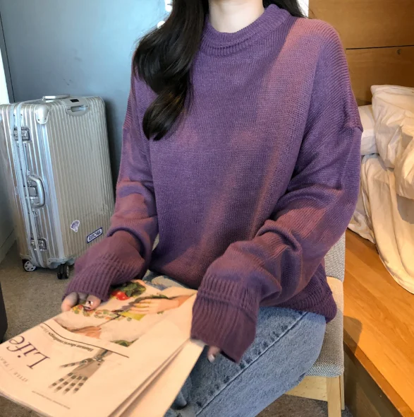 Женские свитера фиолетового цвета повседневные теплые в европейском стиле