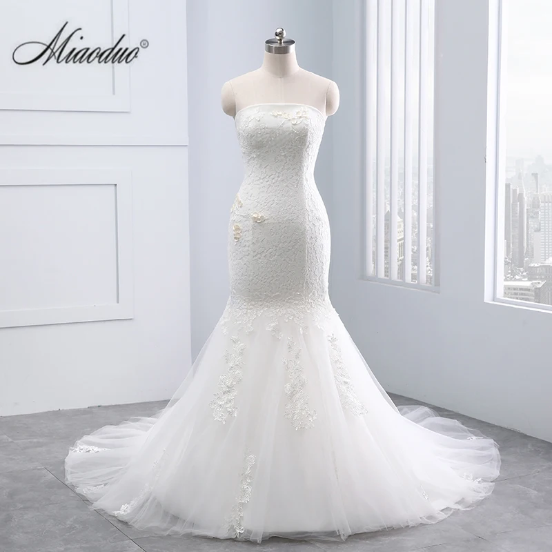 

Miaoduo Wedding Dress 2022 Vestidos De Noiva Mermaid Strapless Lace Tulle Appliques Bridal Gowns Robe De Mariee Real Photos