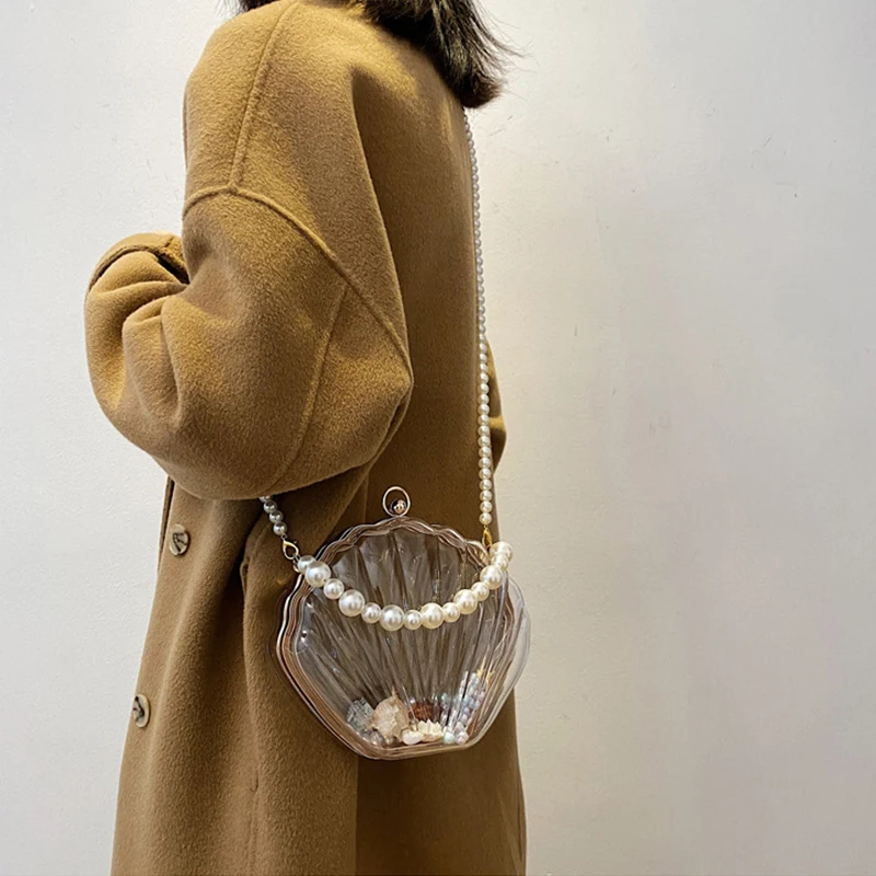 

Transparent Handbag Elegant Pearl Chain Crossbody Bag for Women Acrylic Clutch Purse Evening Bag for Wedding Party ZD2117