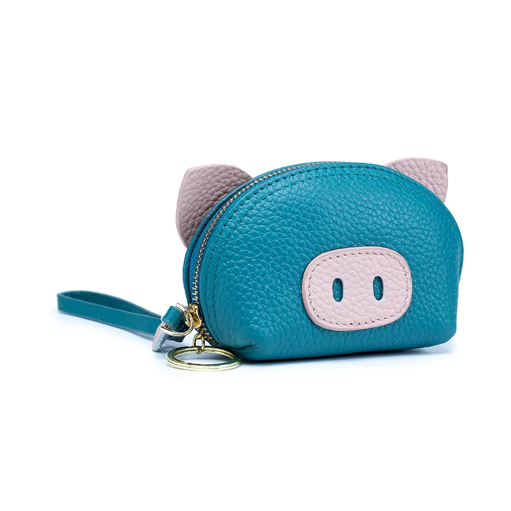 New Ladies Leather Coin Purse with Wristband Key Case Short Coin Bag Cartoon Pig Mini Clutch Bag for Children Student Wallet