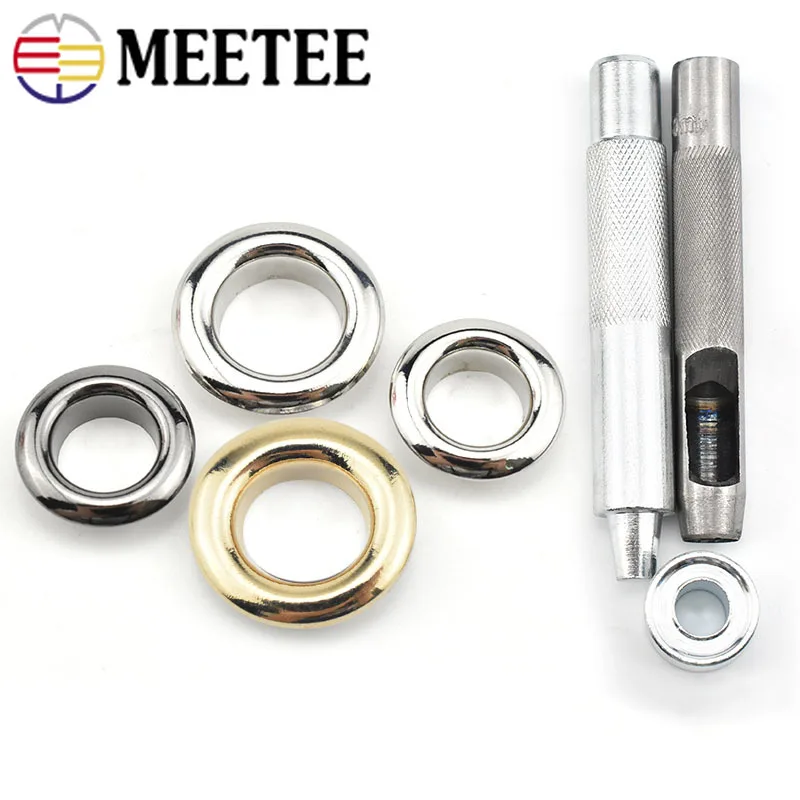 

100Sets Meetee 4-10mm 3Colors Metal Eyelets Buckles with Installer Die Punch Tool DIY Clothing Belt Leather Craft Grommet Button