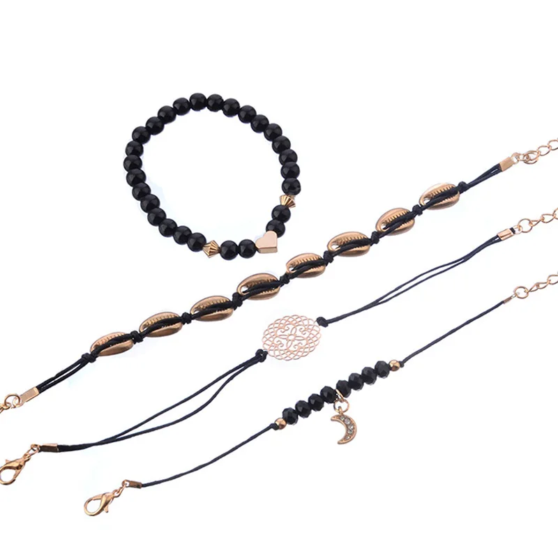 4pcs/Set Heart Shell Bead Chain Bracelet Women Boho Moon Pendant Adjustable Charm Gifts For Friends Jewelry Femme | Украшения и