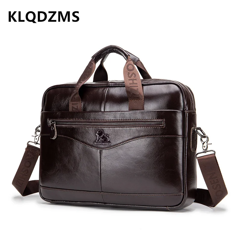 KLQDZMS Men's Briefcase Bag Genuine Leather  Men Laptop Bag Large Capacity Handbag Office Business Handbag