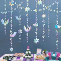 12pcs4pcs iridescent elegant swan 1st birthday party decorations kits girl holographic paper swan leaves garlands leaf banners