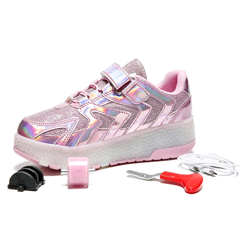 

2021 toddler Children Roller Sneakers LED Lights Girls Boys Kids Luminous Shoes on Wheels USB Charged Glowing up Skate trainers