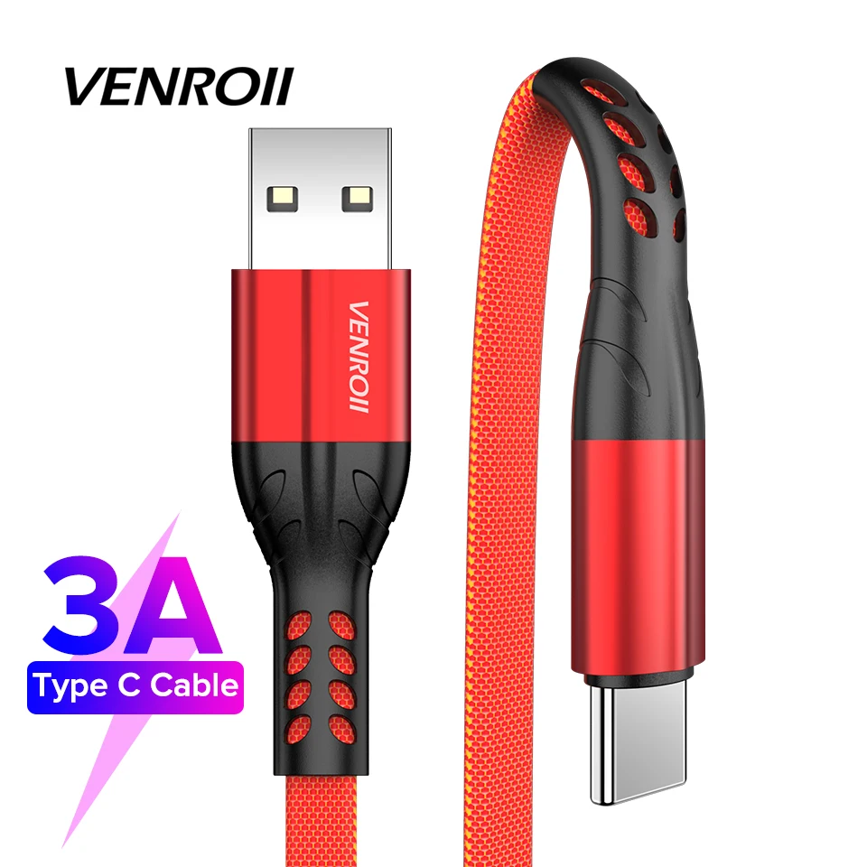 Venroii 3A Quick Charge 3,0 usb type C кабель для быстрой зарядки USBC кабель для Honor 10 type-C телефонный шнур для Xiaomi Redmi Note 7 Mi9