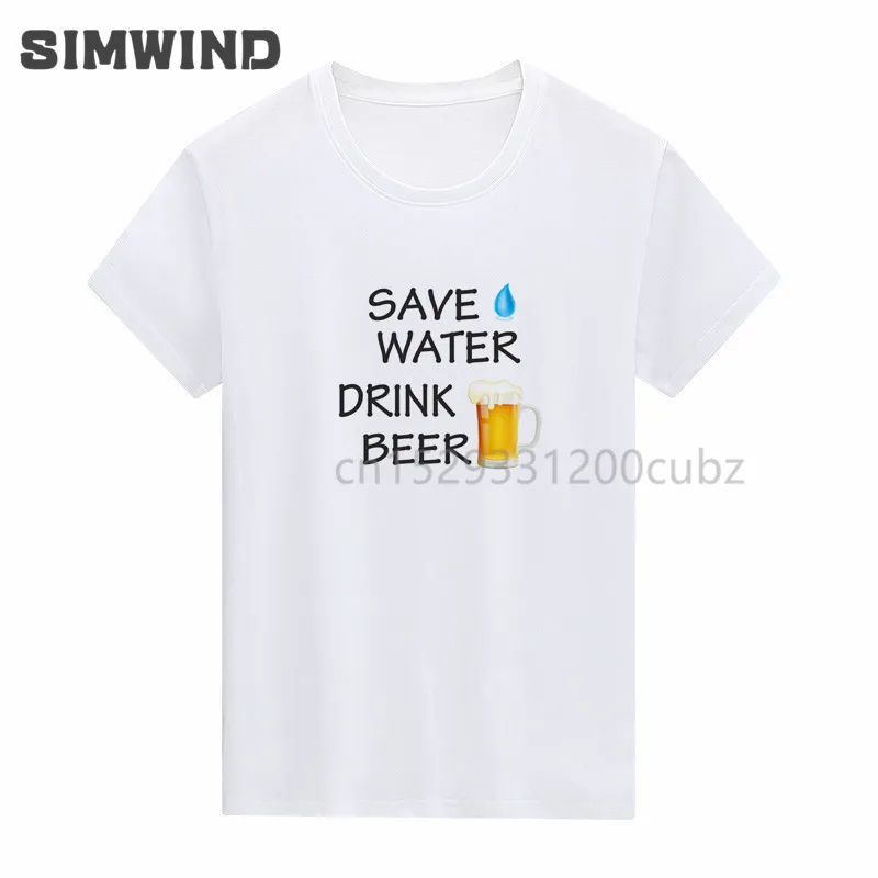 

Забавная белая мужская футболка Харадзюку с надписью «Save Water Drink», женская уличная одежда с круглым вырезом, летняя повседневная модная футб...