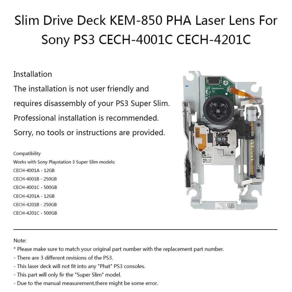 Супер тонкий диск палуба KEM 850 PHA лазерный объектив для sony PS3 CECH 4001C 4201C|Запасные
