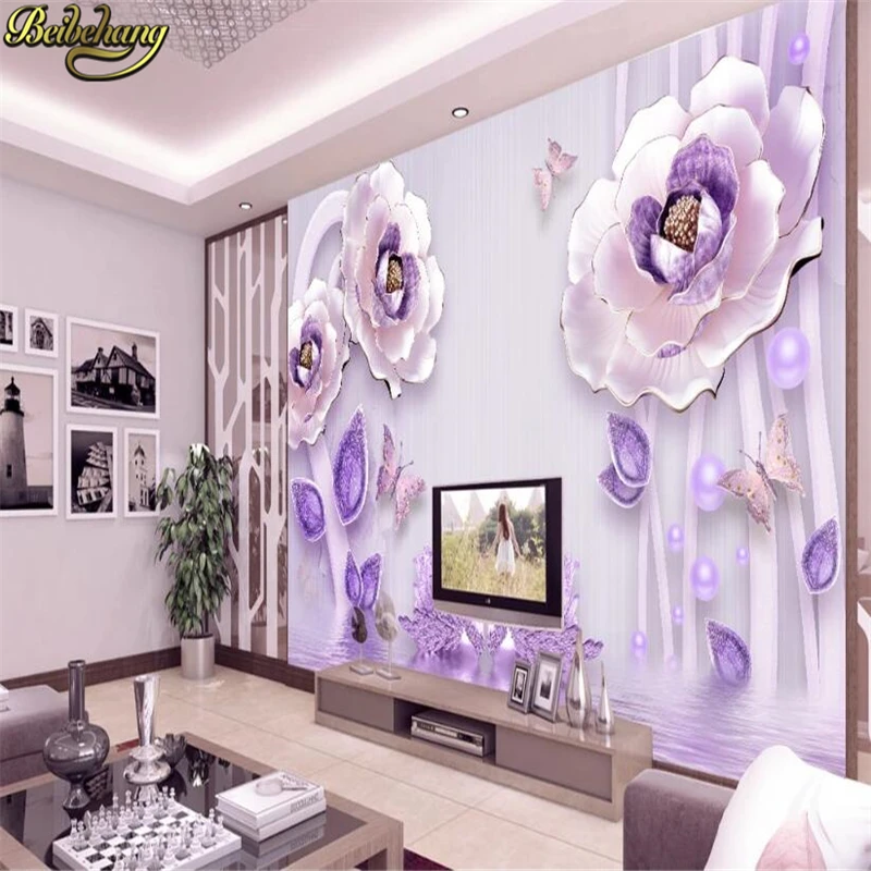 Фотообои beibehang с 3D тиснением обои пионами для гостиной ресторана фоновая