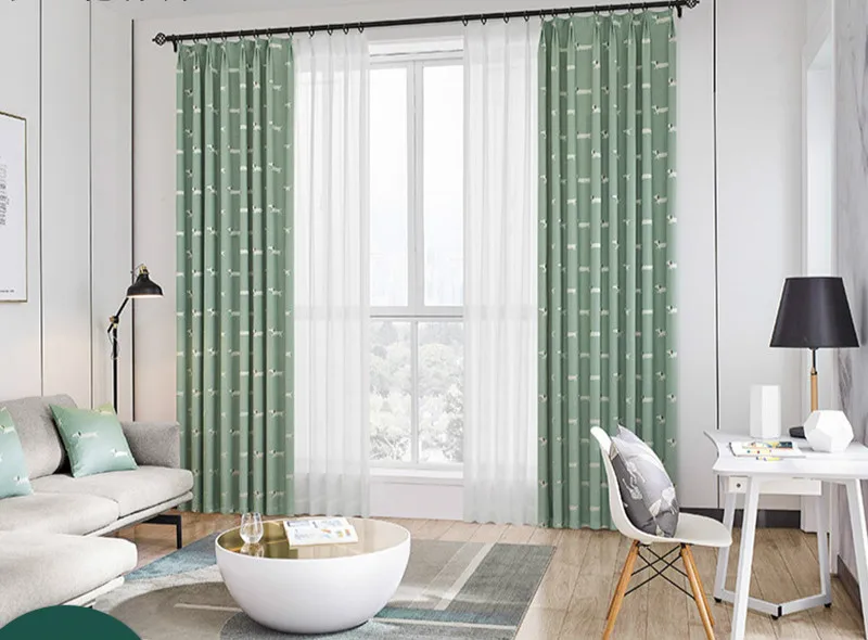 

Nordic Style Living Room Bedroom Balcony Curtain Cartoon Cute Puppy Pink Mint Green Jacquard Curtains