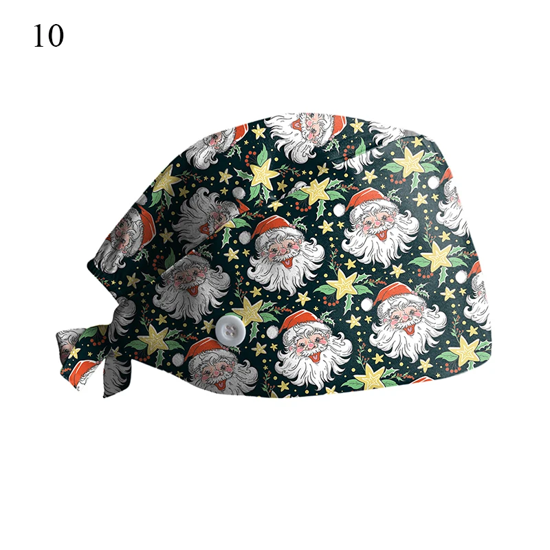 

Unisex Christmas Hats Cartoon Print Hats Adjustable Work Caps Beauty Salon Nursing Caps Surgical Hats Fashion Caps Male Female