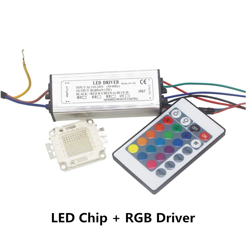 Chip With Driver Светодиодный шарик AC110-245V мощностью 10 Вт, 20 Вт, 30 Вт, 50 Вт 100 Вт высокой мощности Стабилизатора тока светодиода питания+ rgb-чип для поверхностного монтажа для потока переходник освещение Трансформатор - Цвет: Chip With Driver