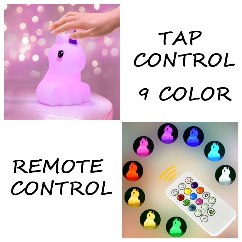 Ночсветильник в виде единорога для детей силиконовая лампа совы с сенсорным