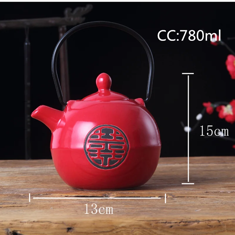 Chinese traditional wedding ceramic tea set Red Double Happiness Teapot Newlywed Gift Home Tea Set Accessories WSHYUFEI