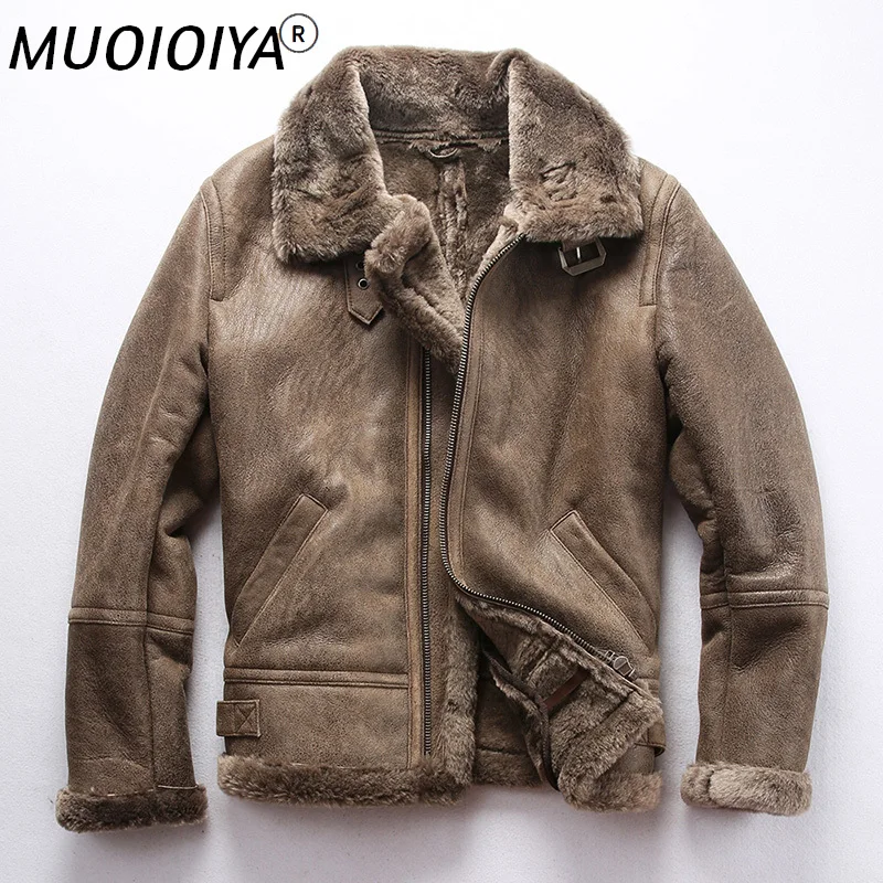 

2021 New Vintage Gray Men B3 Bomber Shearling Jacket Winter Thick Wool Liner Sheepskin Genuine Shearling Coat FREE SHIPPING