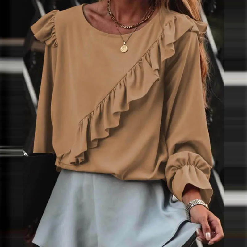 Повседневные милые однотонные футболки с длинным рукавом модный осенний пуловер