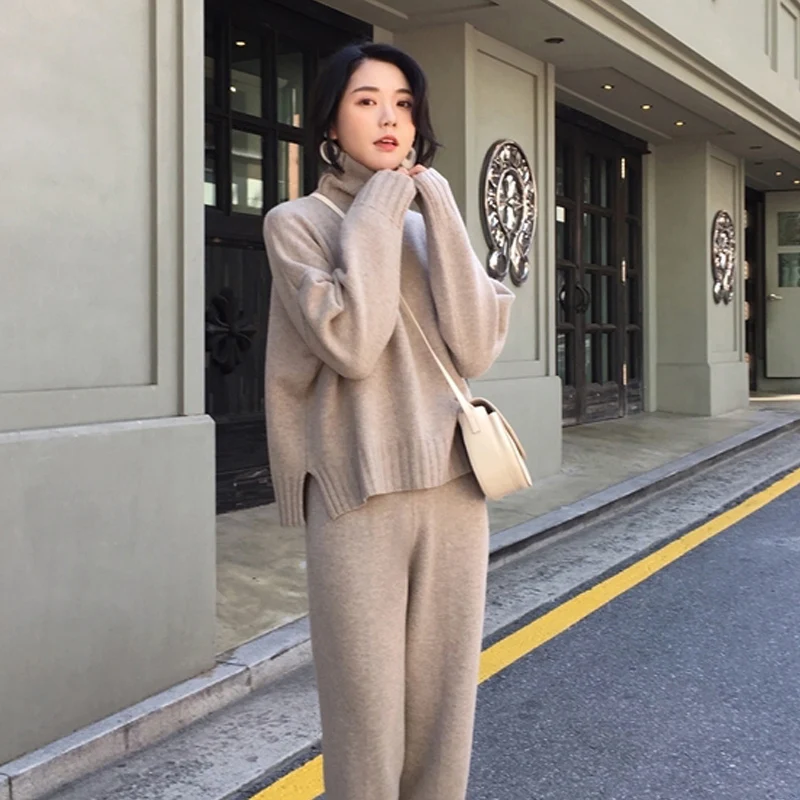 

Nowsaa Women Sweater Solid Two Piece Knitted Sets Slim Tracksuit 2021 Spring Autumn Fashion Sweatshirts Sporting Suit Female