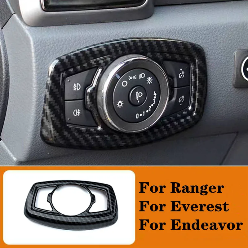 Fit for Ford Ranger Everest Endeavor accessories  2015 -2019 2020    Carbon fiber color headlight switch Decorative covers