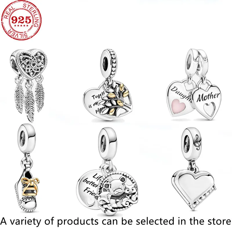

100% 925 Sterling SILVER charms tree shape Beads Love Heart Charms fit Original Pan Bracelet silver 925 jewelry