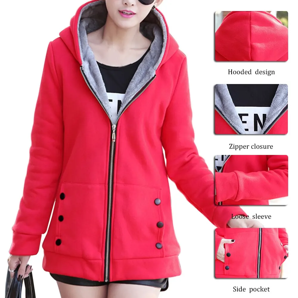 

2020 Autumn Winter Casual Warm Thick Hoodies Fashion Fleece Zipper Women Hooded Sweatshirt Plus Size S-4XL Women Clothing