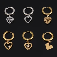 stainless steel earring women drop earrings for women zircon heart pendant earrings geometric gold round earring female jewelry