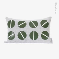 Model Room Modern Light Luxury Throw Pillow Green Leather Geometric Pattern Stitching Pillow Cover Sofa Bed Cushion Cover