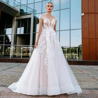 elegant vestidos de novia see through wedding dresses a line cap sleeves tulle cheap lace wedding gown bridal dresses for women